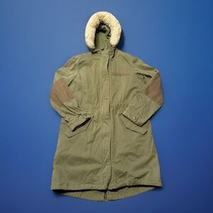 VTG Y2K GAP Military Parka Jacket Womens‎ Size L Olive Green Faux Fur Hooded